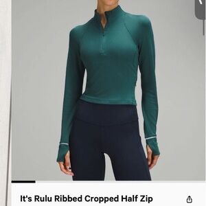 lululemon athletica Ribbed Cropped Half-Zip Top in Storm Teal